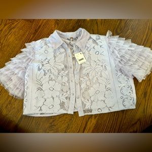 Cropped lace free people top with puff sleeves - NWT.  pale purple color.